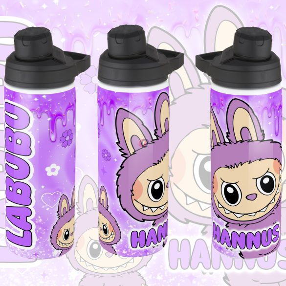 Személyre szabható "LABUBU Lila" fém kulacs egyedi névvel 750 ml