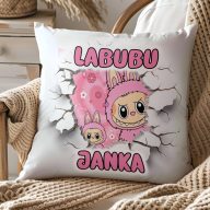   Egyedi neves "Labubu lila" párnahuzat személyre szabható 40 cm
