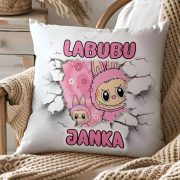   Egyedi neves Rózsaszín Labubu párnahuzat személyre szabható 40 cm