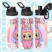   Személyre szabható "Labubu Rainbow" fém kulacs egyedi névvel 850 ml