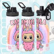 Személyre szabható "Labubu Rainbow" fém kulacs egyedi névvel 850 ml   Személyre szabható "Labubu Rainbow" fém kulacs egyedi névvel 850 ml