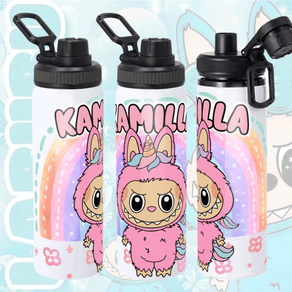 Személyre szabható "Labubu Rainbow" fém kulacs egyedi névvel 850 ml