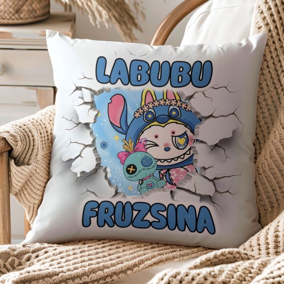 Egyedi neves Rózsaszín Labubu párnahuzat személyre szabható 40 cm
