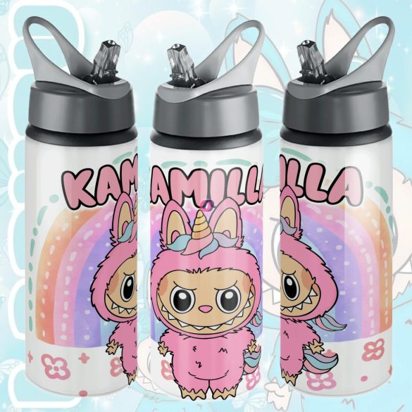 Személyre szabható "Labubu Rainbow" fém kulacs egyedi névvel 750 ml