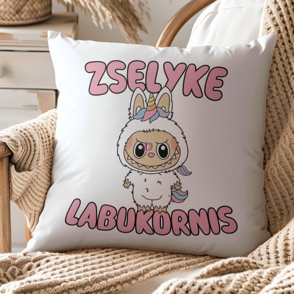 Egyedi neves Labubu "Labukornis" párnahuzat személyre szabható 40 cm