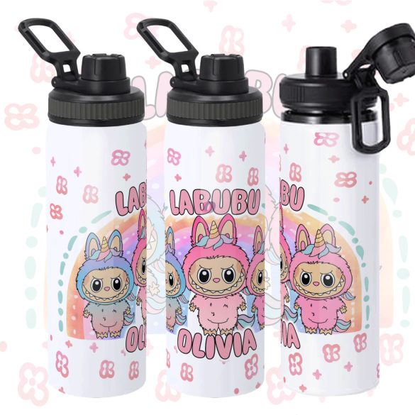 Személyre szabható "LABUBU Friends" fém kulacs egyedi névvel 850 ml