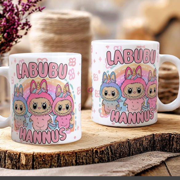 Egyedi neves "LABUBU Friends" bögre személyre szabható fehér