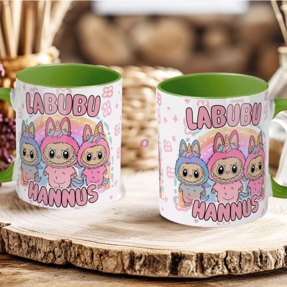 Egyedi neves "LABUBU Friends" bögre személyre szabható zöld