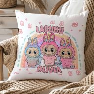   Egyedi neves Labubu "Friends" párnahuzat személyre szabható 40 cm