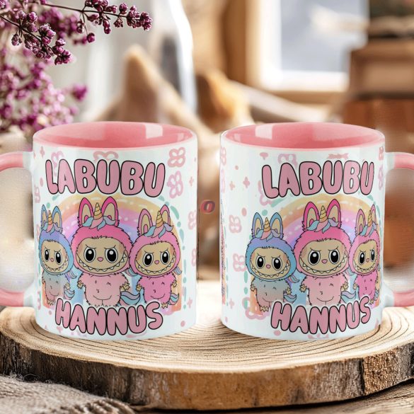 Egyedi neves "LABUBU Friends" bögre személyre szabható rózsaszín