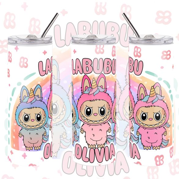 Személyre szabható "LABUBU Friends" fém Termosz  / tumbler egyedi névvel 600 ml