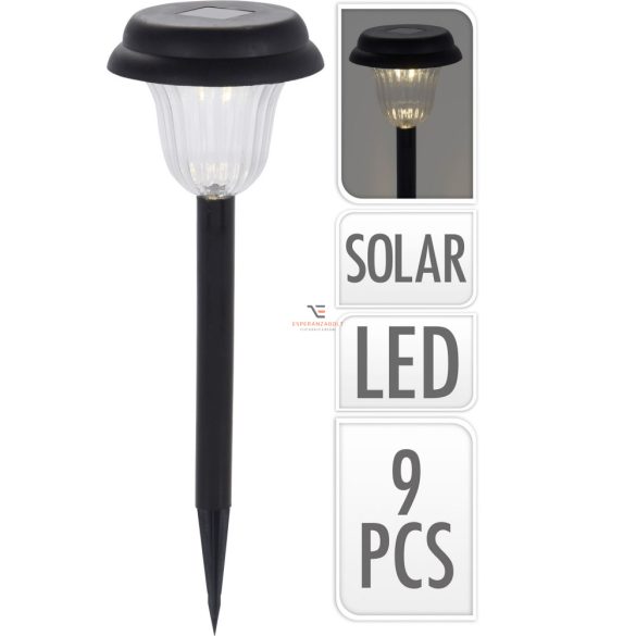 Prémium napelemes lámpa leszúrható 9db / szett fekete 38cm