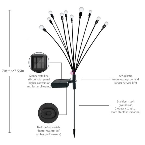 XL Prémium napelemes lámpa 75 cm 6 LED Fireball