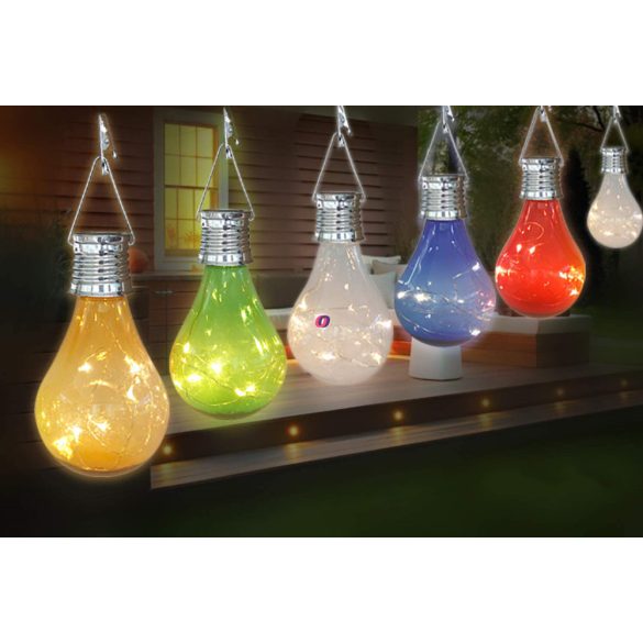 XL napelemes villanykörte lámpa felakasztható 4 féle színben 4 led