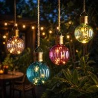   Prémium felakasztható napelemes lámpa gömb "Bright colour" 4 led