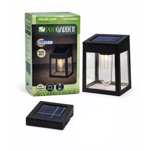 Napelemes mozgásérzékelős fali lámpa - 1 filament LED - fekete - 12 x 6 x 17 cm