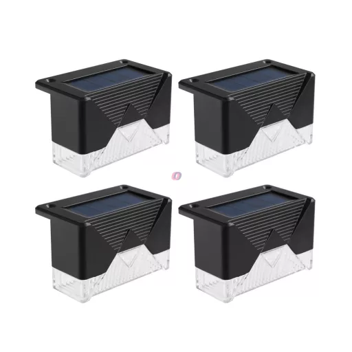 4 db-os szolár lámpa szett lépcsőre, kerítésre, szegélyre, fekete, melegfehér