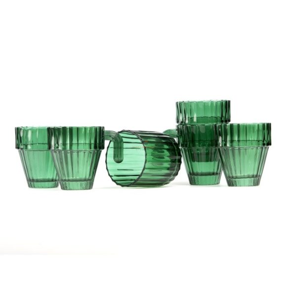 Kaktusz formájú pohár készlet üveg, gzöld 6 db-os szett