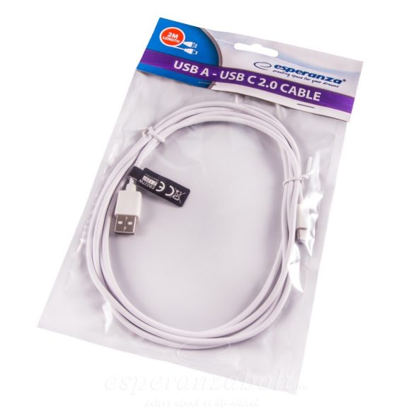 Esperanza USB A USB Type-C kábel 2M fehér USB type C töltő EB227W