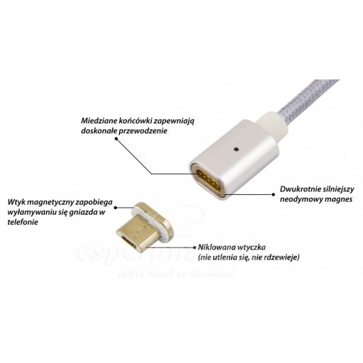Esperanza Micro USB 2.0 A-B M/M mágneses töltő kábel EB230