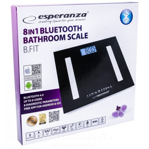 Esperanza B.FIT 8in1 fürdőszobai Okos Mérleg Bluetooth fekete EBS016K