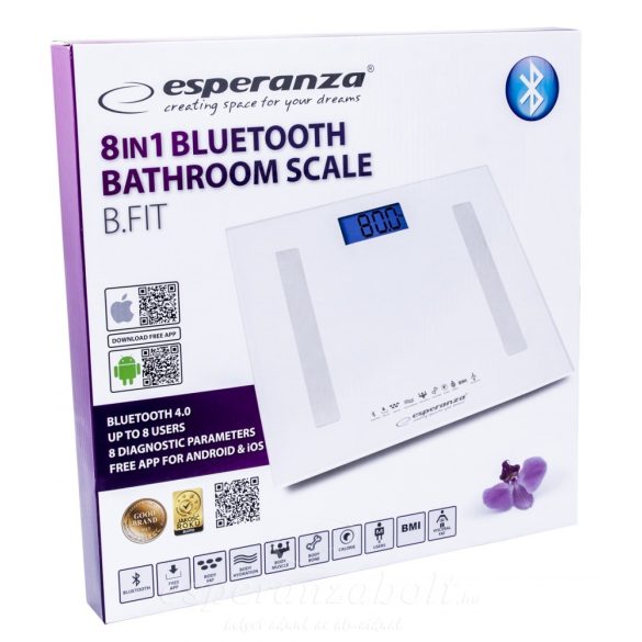 Esperanza B.FIT 8in1 fürdőszobai Okos Mérleg Bluetooth fehér EBS016W