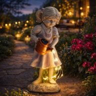   Kerti Szolár Lámpa lány locsolókannával szobor, 30 cm 15db LED