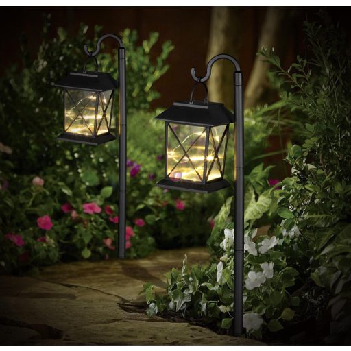 Napelemes kandeláber lámpás, leszúrható, melegfehér 8 led 42,5 cm