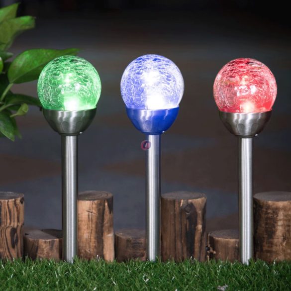 Színváltós LED szolár lámpa "Kristály" - inox - RGB - 34 cm