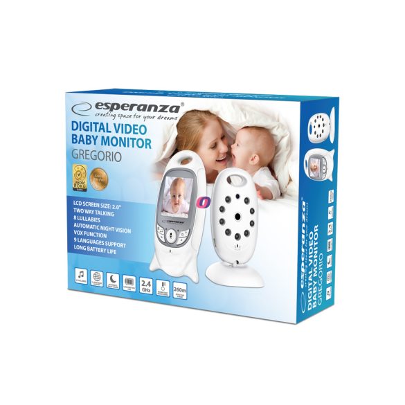 Esperanza Gregorio Kamerás bébiőr 2,0" LCD kijelzővel, hőmérséklet kijelzéssel EHM001