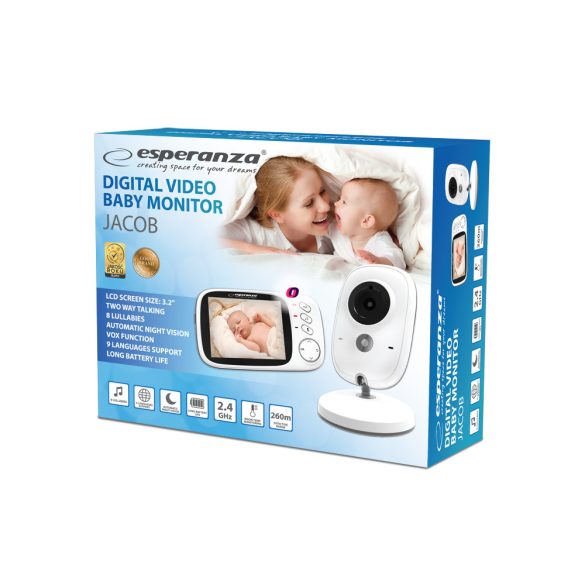 Esperanza Jacob Kamerás bébiőr 3,2" LCD kijelzővel, hőmérséklet kijelzéssel EHM002