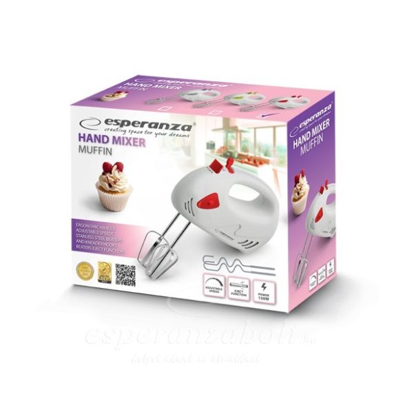 Esperanza Kézi Habverő, Robotgép Muffin 150W Fehér-piros