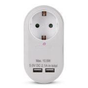   Entac Hálózati Adapter 1 Földelt Aljzat és 2 USB (össz. 2.1A) Fehér