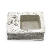 Kőtál könyvalakú Virágos cement 21x17x7 cm szürke