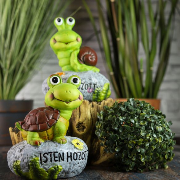 Kerti figura  isten hozott felirattal béka, csiga 17 cm