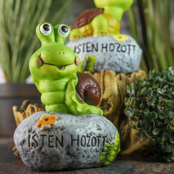 Kerti figura  isten hozott felirattal béka, csiga 17 cm