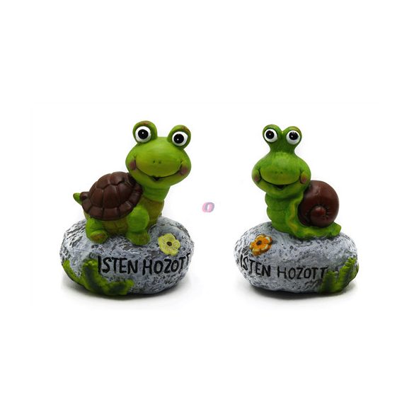 Kerti figura  isten hozott felirattal béka, csiga 17 cm