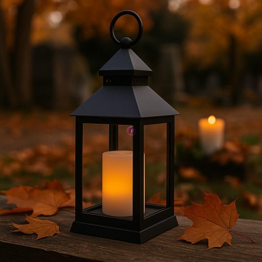 Prémium Lámpás 24 cm LED világtással, elemes fekete