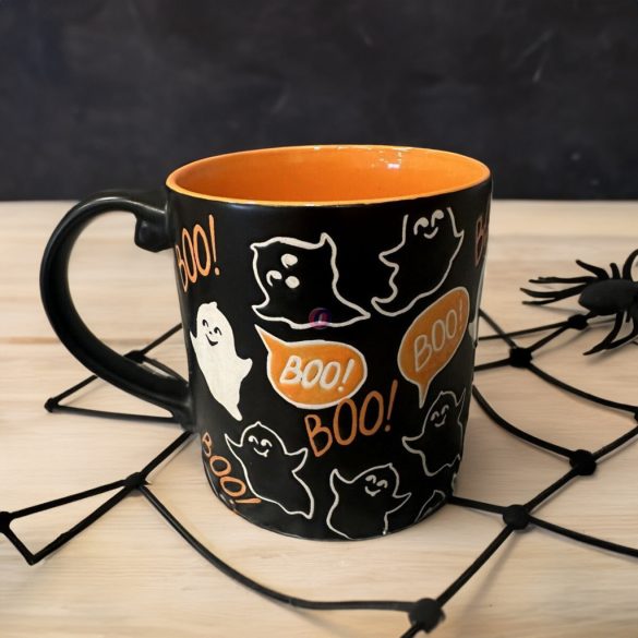 XL Halloween mintás bögre kézműves 3D szellemes narancssárga 5 dl