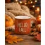 Kézműves őszi mintás bögre barna "Hello Fall" felirattal 4,5 dl