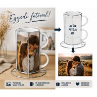   2 db-os fényképes egymásba rakható bögre tartóval, személyre szabott grafikával 250 ml