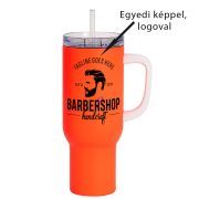   Egyedi fényképes / logózott utazó termosz bögre, egyedi grafikával 1200 ml neon narancs