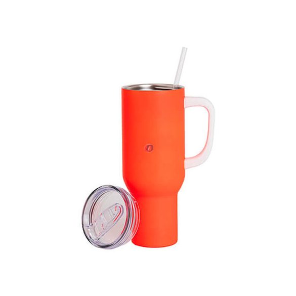 Egyedi fényképes / logózott utazó termosz bögre, egyedi grafikával 1200 ml neon narancs