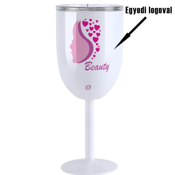 Prémium logózott, fényképes Rozsdamentes acél borospohár egyedi grafikával 350 ml fehér