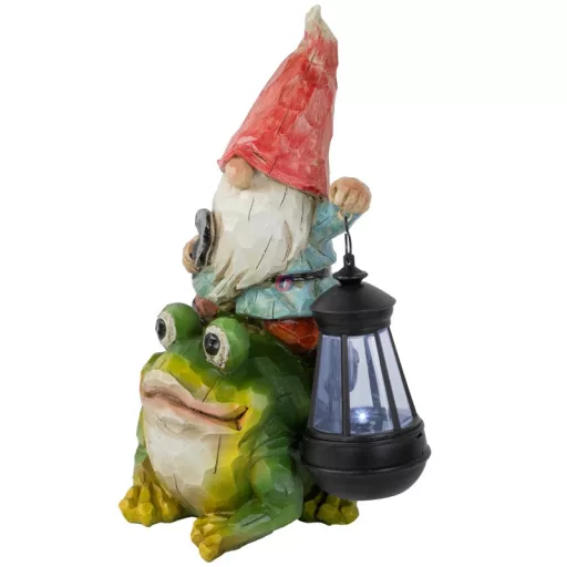 XL Szolár manó békával, lámpassal 32 cm