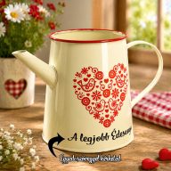   Személyre szabható fém kaspó, kancsó, szív mintával, egyedi felirattal 27 cm