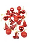 Christmas motiv 18db-os műanyag piros karácsonyfadísz szett