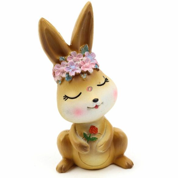 Húsvéti cuki nyuszi figura virágkoszorúval ülő