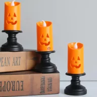 LED-es tökfej figurás gyertya gyertyatartón, 12cm