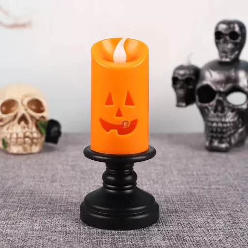 Halloweeni LED-es figurás gyertya gyertyatartóval, 12cm